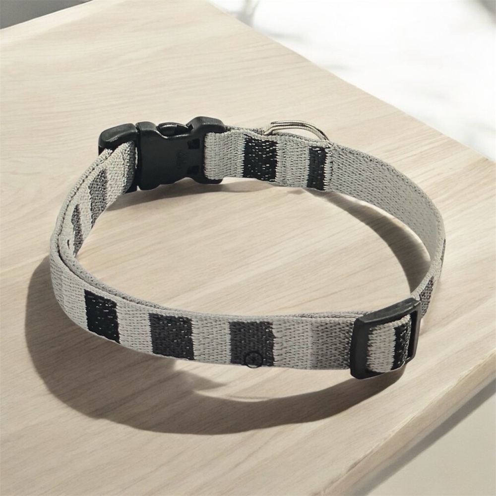 NEW HBC Stripes Sterling Stripe Dog Collar Size XS/S Pet Black Gray Adjustable